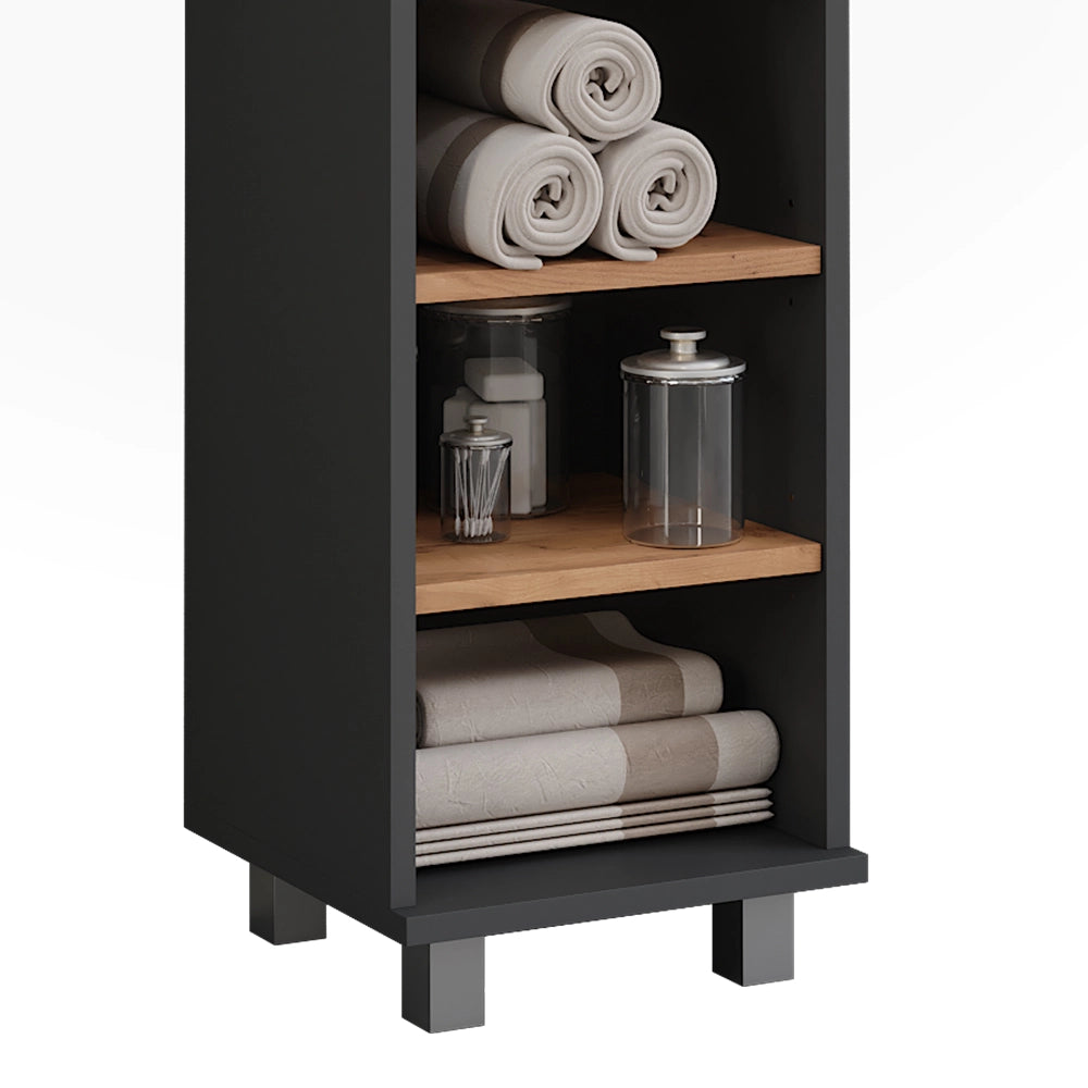 Vicco Mobiletto midi Antracite/quercia dorata 30.2 x 95 cm con 5 scomparti aperti
