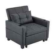 Poltrona letto 1 posto 3 in 1 con portabicchieri; tasca laterale e schienale regolabile in PU nero