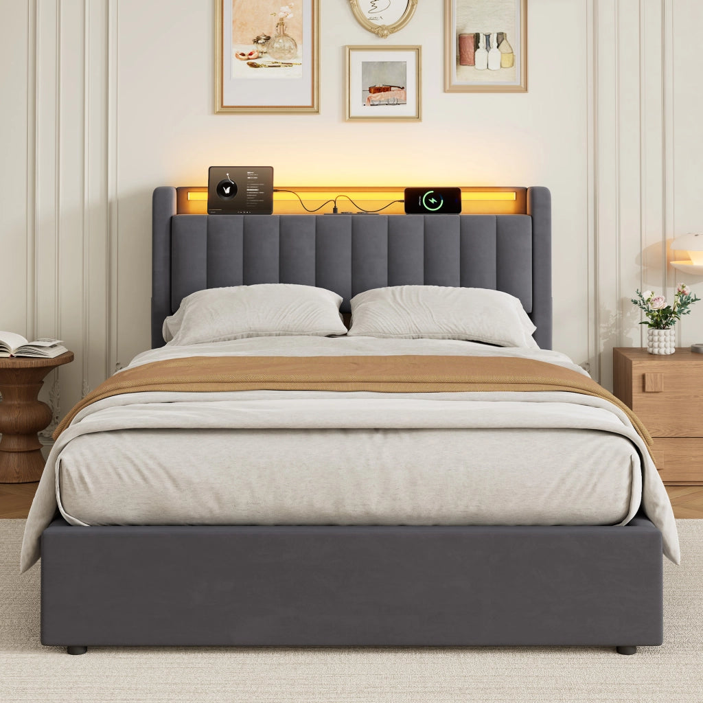 Letto contenitore 140x190 cm, colore grigio