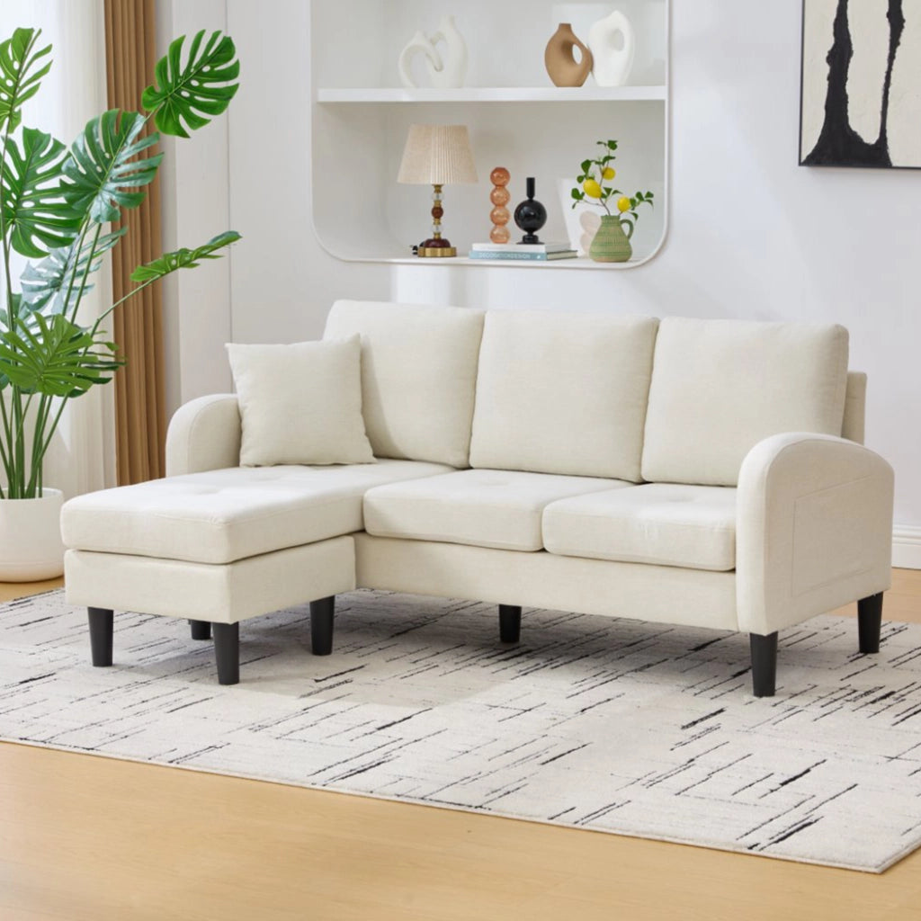 Divano angolare modulare 166x118x77 cm con chaise longue reversibile; schiuma; beige chiaro