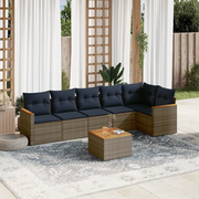 Set Divani da Giardino 7 pz con Cuscini Grigio in Polyrattan 3225998