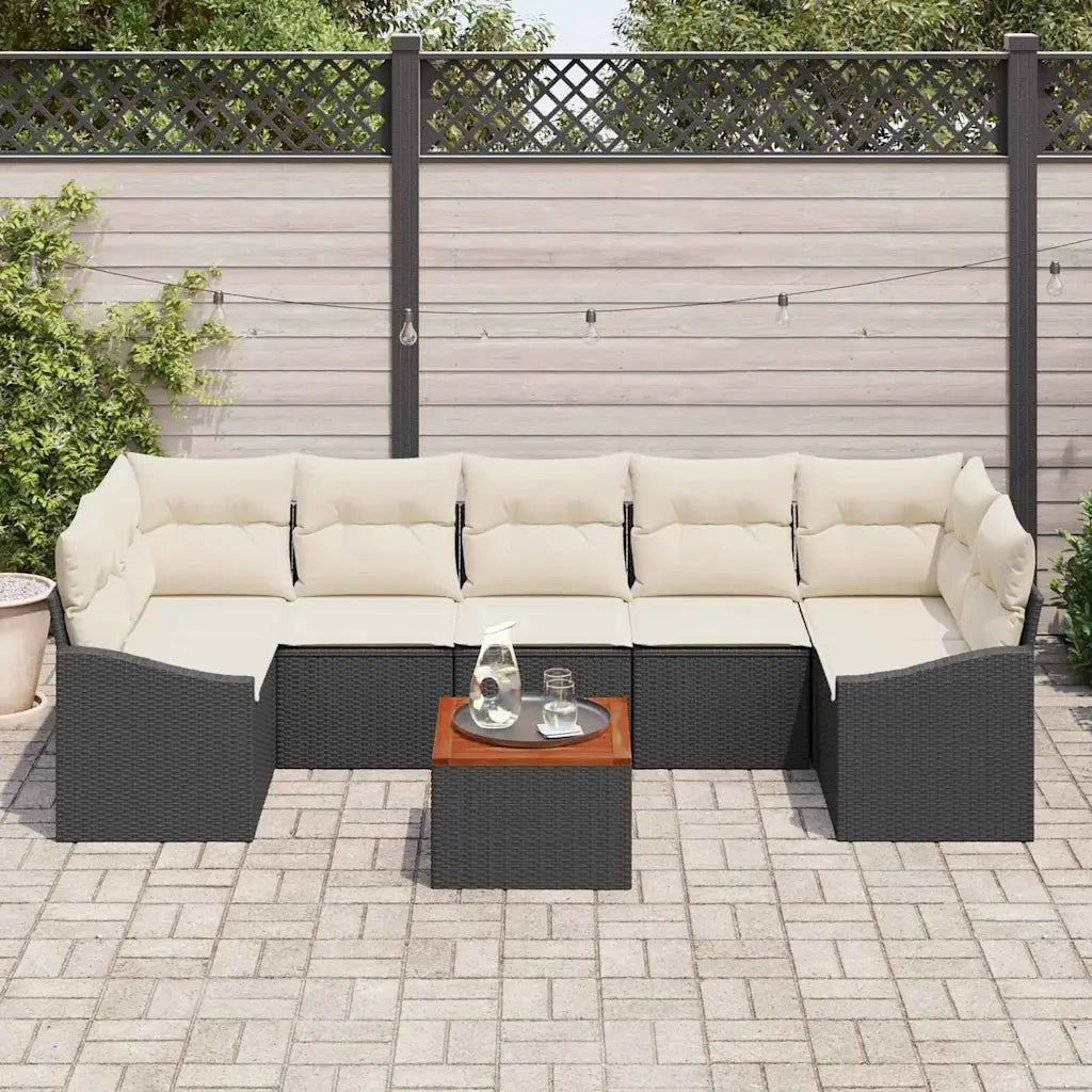 Set Divano da Giardino con cuscino 8 pcs Nero polyrattan 3347796