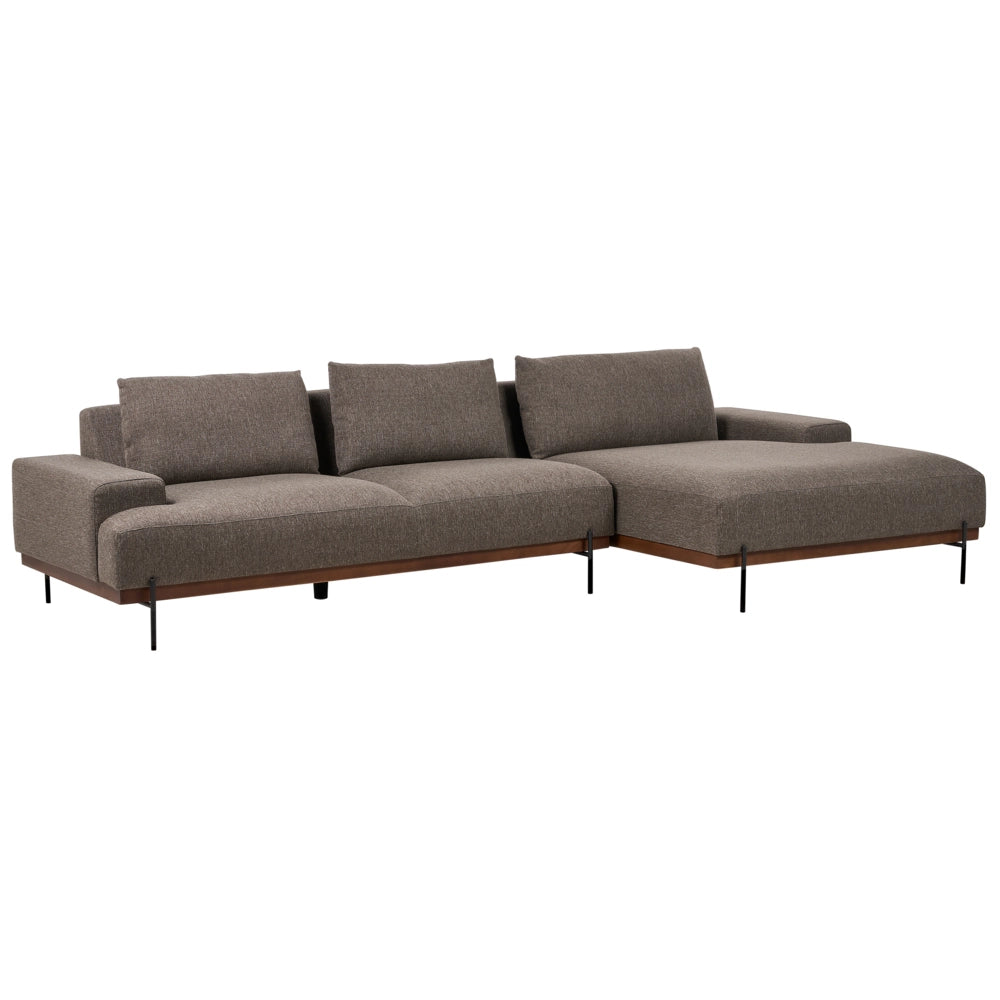Divano angolare sinistro in tessuto Marrone Tessuto Gambe in metallo 3 posti Stile minimalista