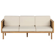 Divano da giardino in legno di acacia 3 posti beige chiaro cuscino da seduta con imbottitura a doghe design patio esterno stile moderno
