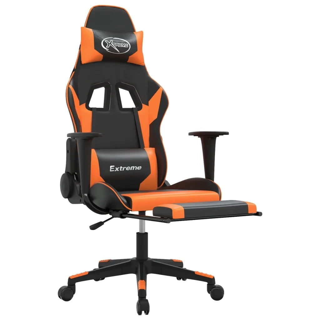 Sedia da Gaming | Sedia da e-sports con Poggiapiedi Nero e Arancione in Similpelle