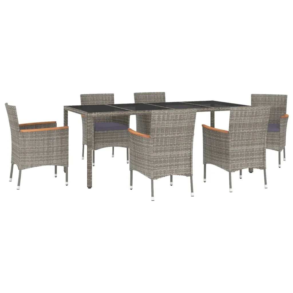 Set da Pranzo da Giardino 7 pz con Cuscini in Polyrattan Grigio 3187384