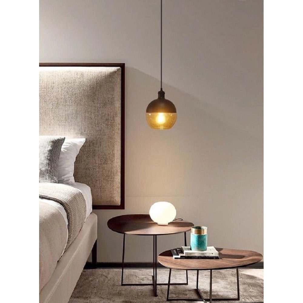 Trade Shop - Lampadario A Sospensione Vintage Da Soffitto Attacco E27 Effetto Ambrato Lp-12n -