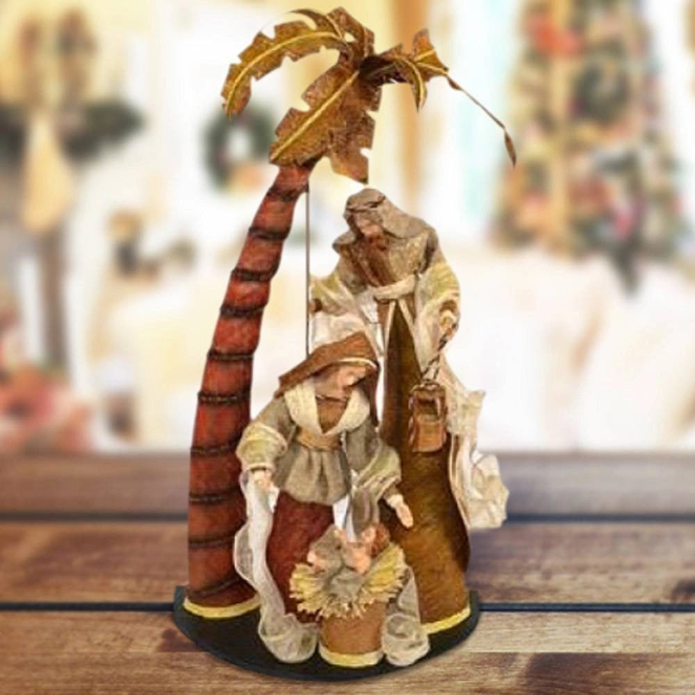Trade Shop - Presepe Nativita' Con Palma In Resina Scenario Alto 64 Cm Decorazioni Natalizie -