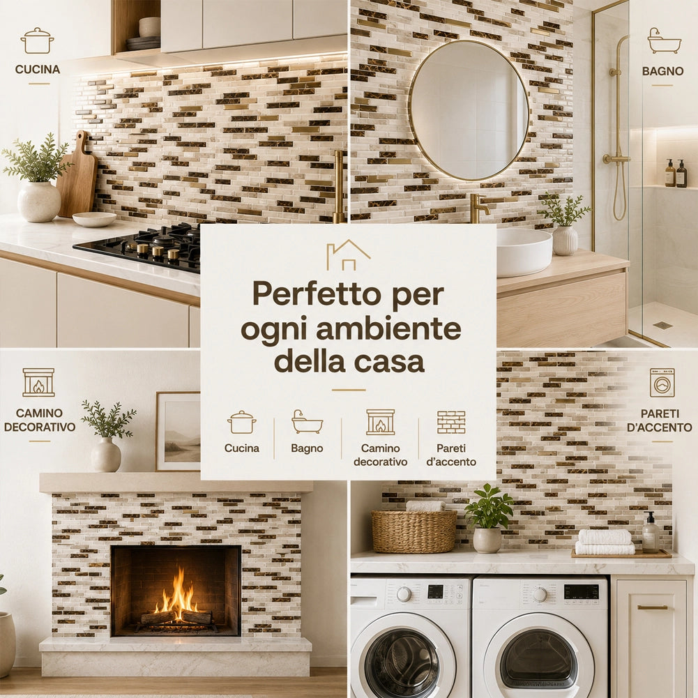 Set 10 Pannelli Adesivi Piastrelle da Parete 30,5 cm Decoro Mosaico Mattoncini in PVC Marrone
