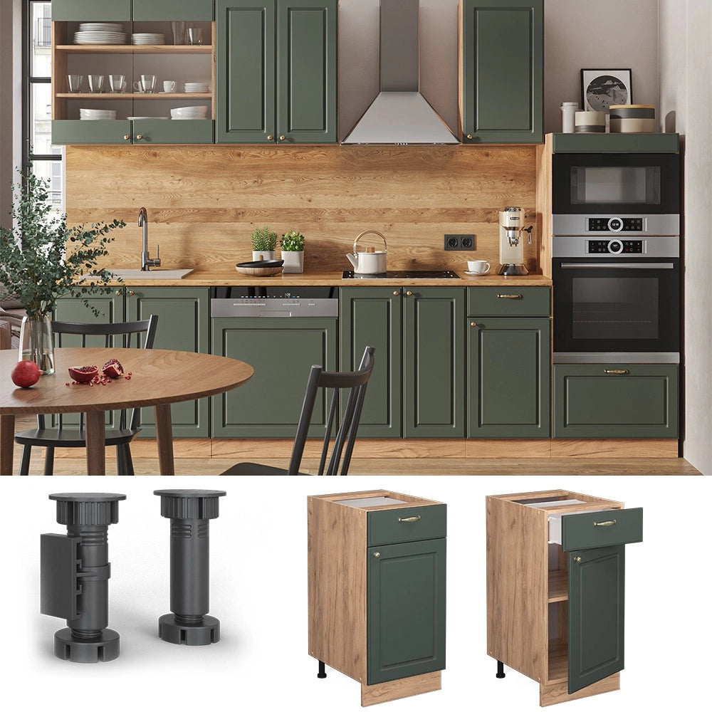 Mobiletto base per cucina Fame-Line Verde-oro rustico/Rovere dorato 40 cm senza piano di lavoro Vicco
