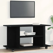 Mobile TV Ruote-Credenza per TV-Console TV Rovere Nero 80x40x45cm Legno Multistrato