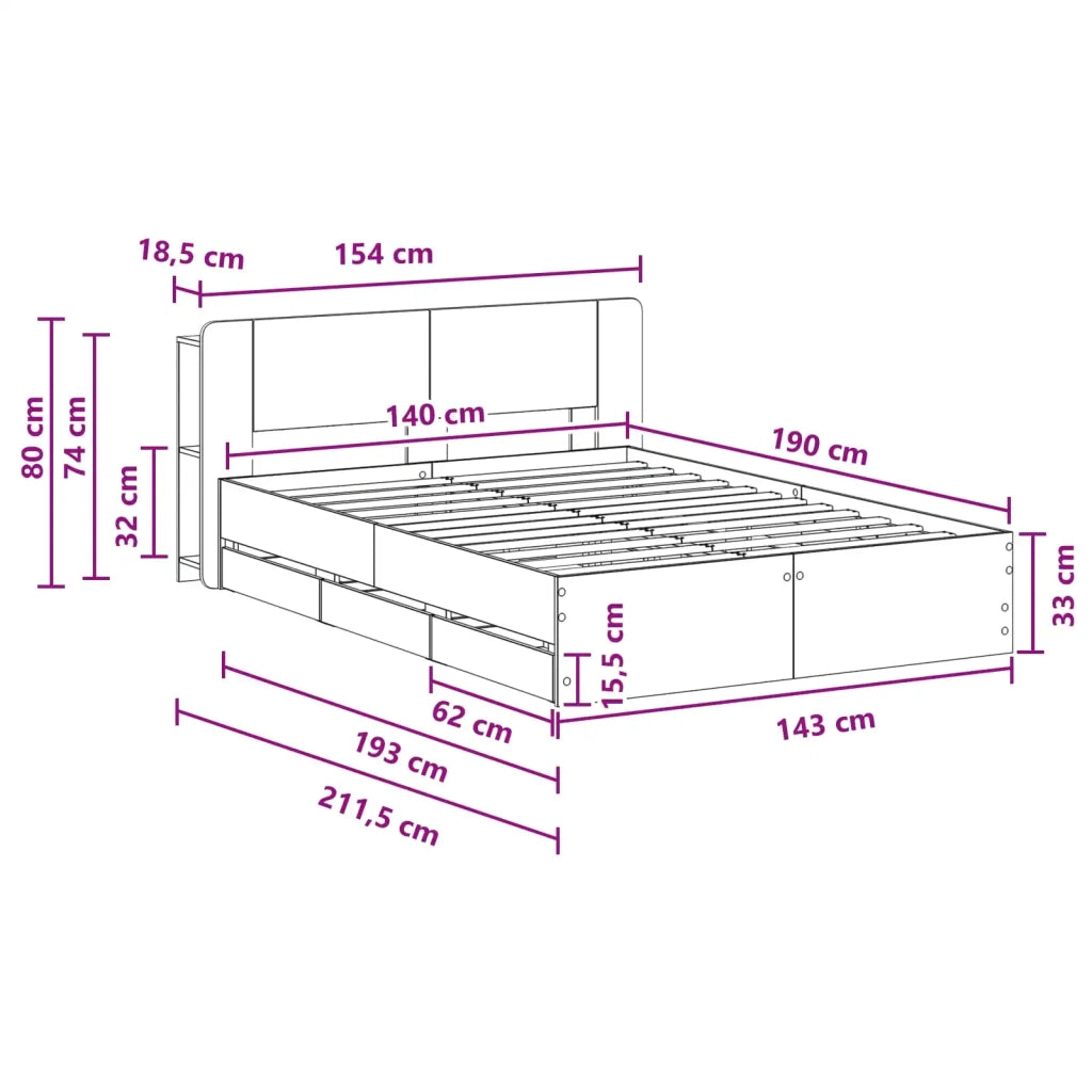 Telaio del letto con storage Rovere Fumo 135 x 190 cm