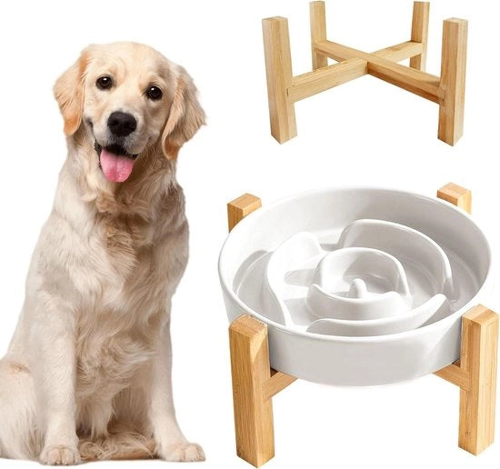 Anti-schrokbak per cani con standard in legno - Ricarica lenta per cani di taglia media e grande - Bianco 195 cm
