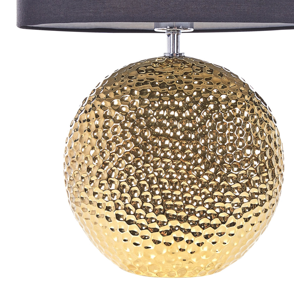 Lampada da Tavolo dorato e Nero Ceramica Base Lucida Paralume Tamburo in Poliestere Design Glamdoratous