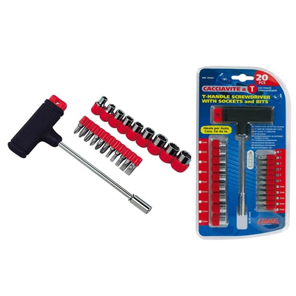 Trade Shop - Set Kit Cacciaviti Inserti Intercambiabili Con Manico A T 21pcs 21 Pezzi -
