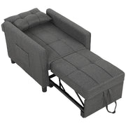 Poltrona Letto Singolo 69x82x85 cm con Schienale Reclinabile in Tessuto Effetto Lino e Legno Grigio