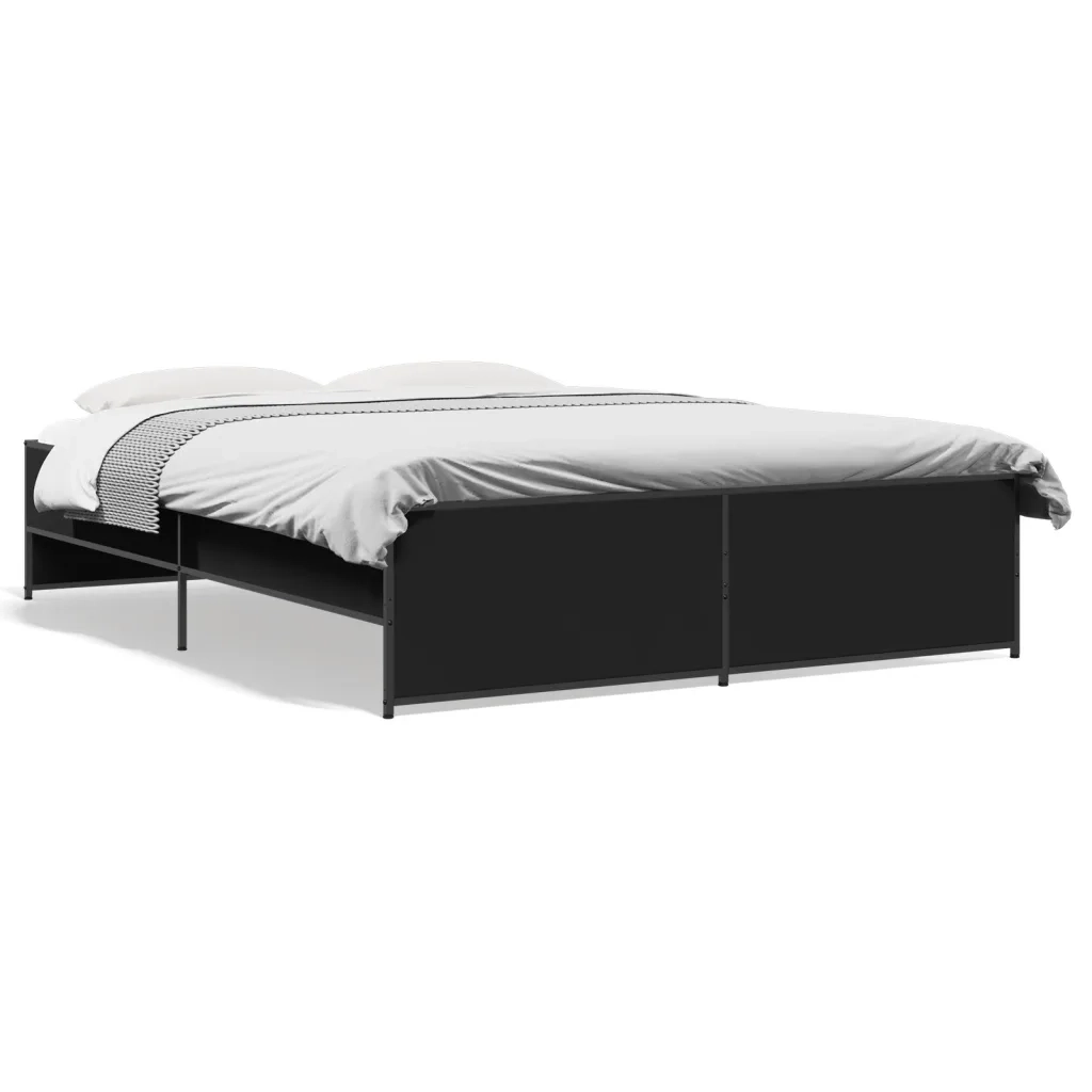 Giroletto-Struttura Letto Nero 140x200 cm in Legno Multistrato e Metallo 389586