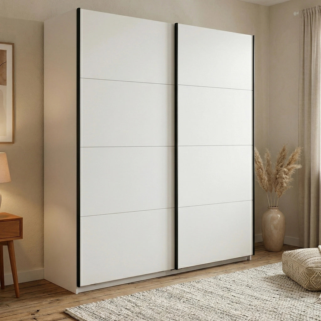 Armadio Camera da Letto Cariano, Guardaroba Grande 2 Ripiani, 195x217.5h cm Bianco Opaco