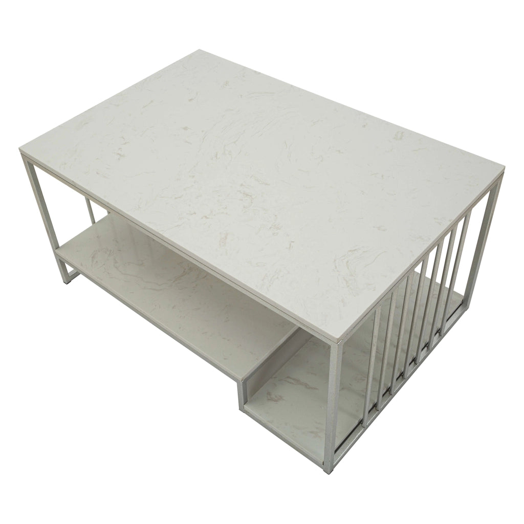 Fafaha, Tavolino da Salotto Forma Rettangolare, 90x45x60h cm Bianco Marmo