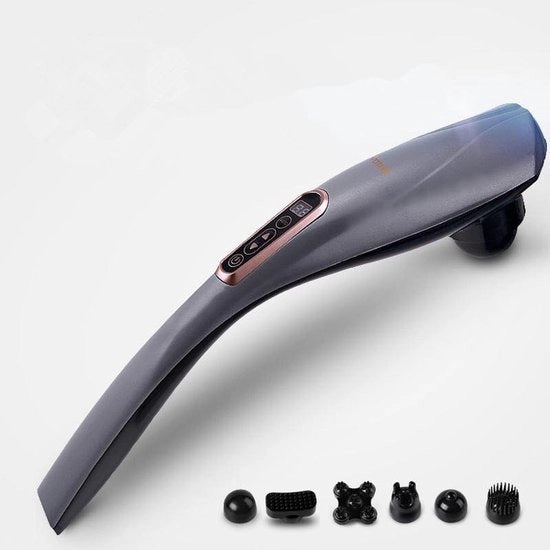 6-in-1, massa olografica a forma di delfino, martelletto di massaggio elettrico trillante a batteria, dispositivo di massaggio per collo e schiena portatile.