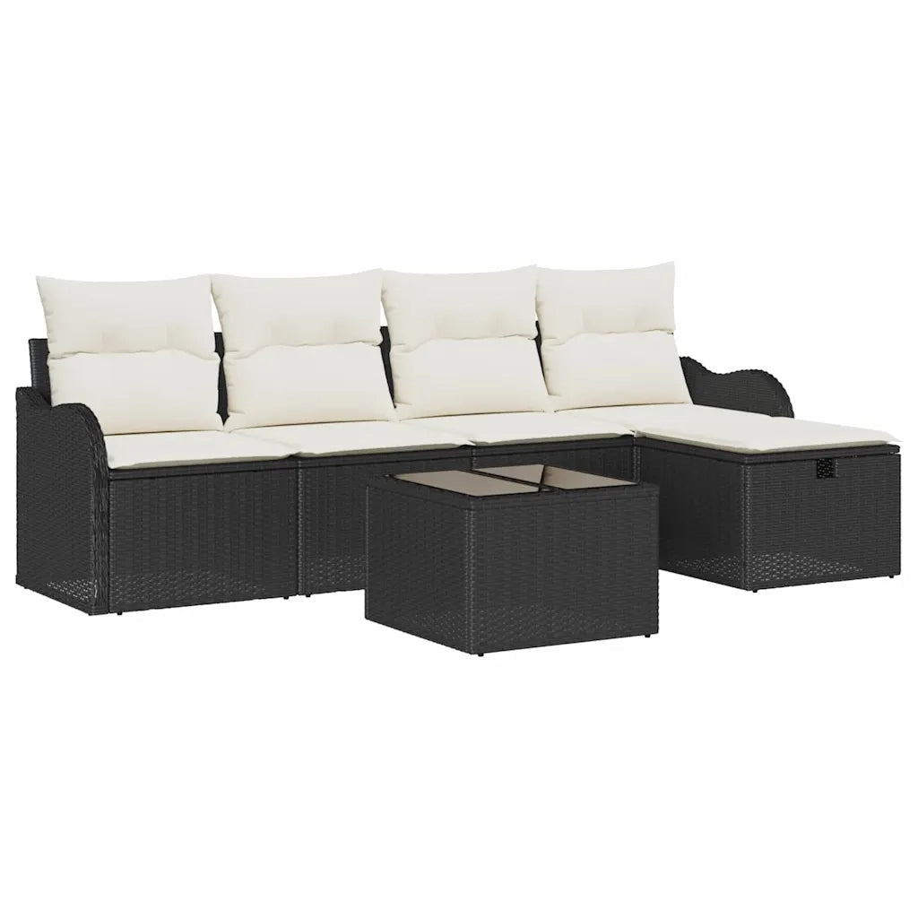 Set Divano da Giardino con cuscino 6 pcs Nero Poly Rattan