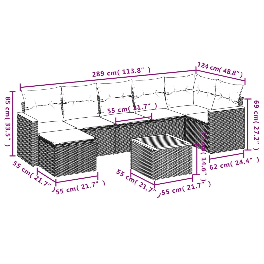 Set Divano da Giardino 8 pz con Cuscini Grigio in Polyrattan 3226200