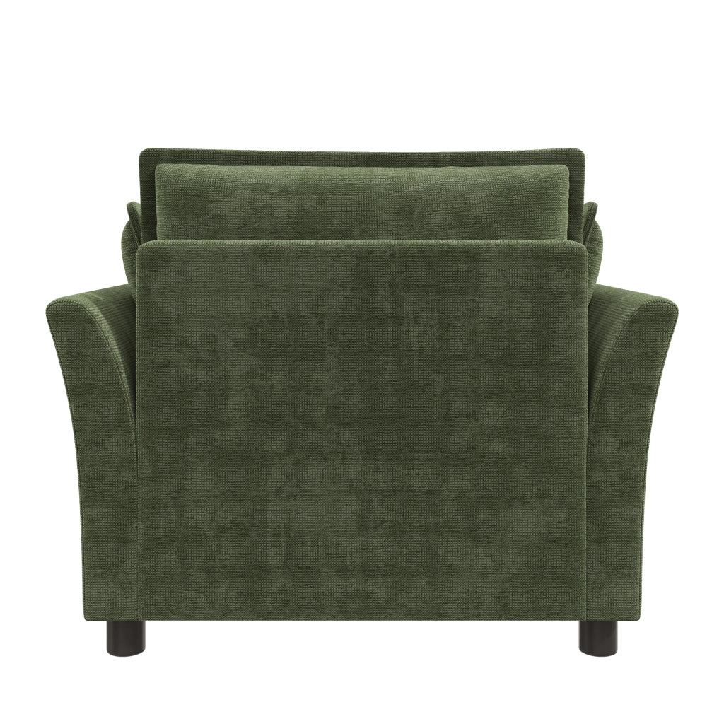 Poltrona relax con braccioli e cuscini - in chenille verde - 90 × 81 × 87 cm