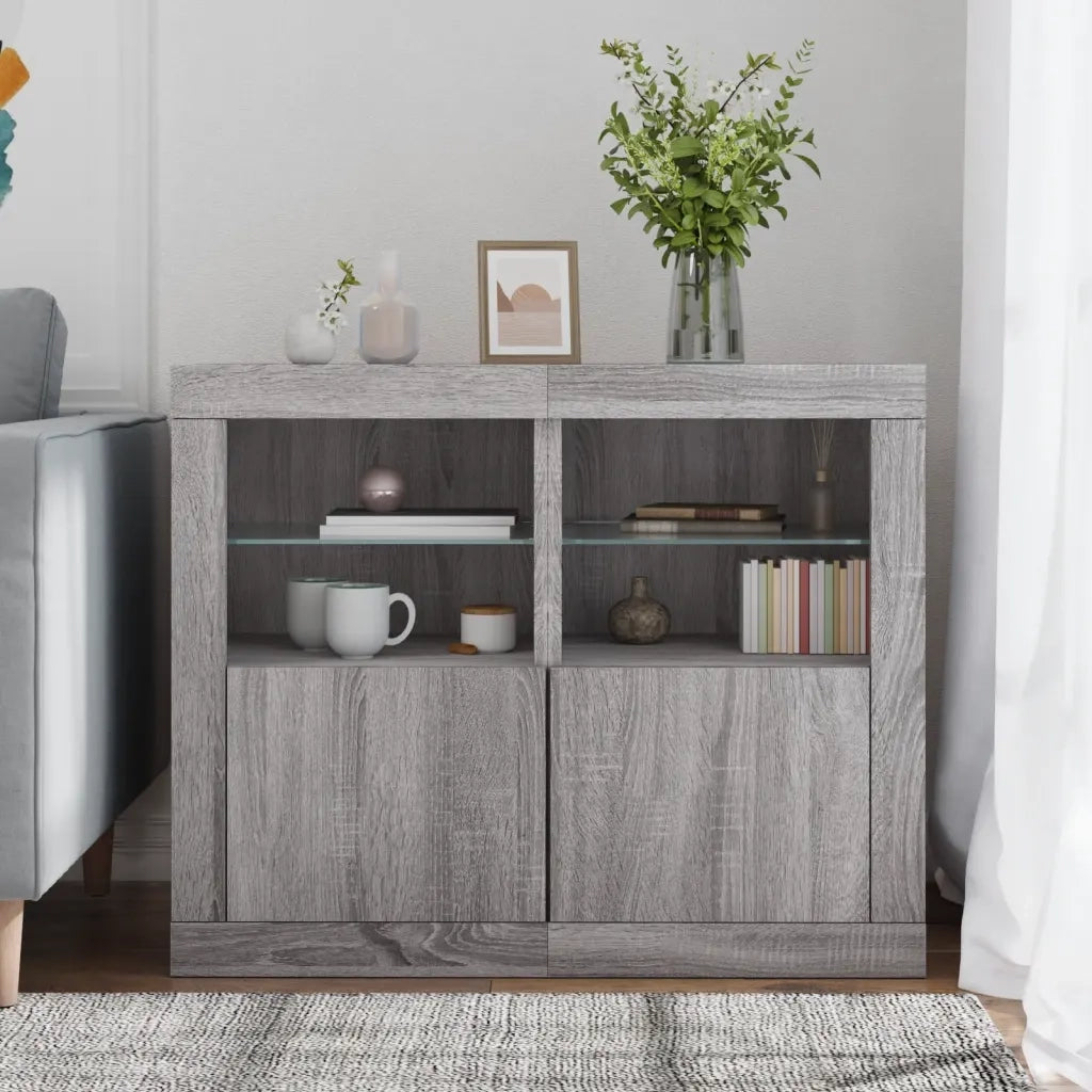 Armadietti con Luci LED 2pz Grigio Sonoma in Legno Multistrato 836641