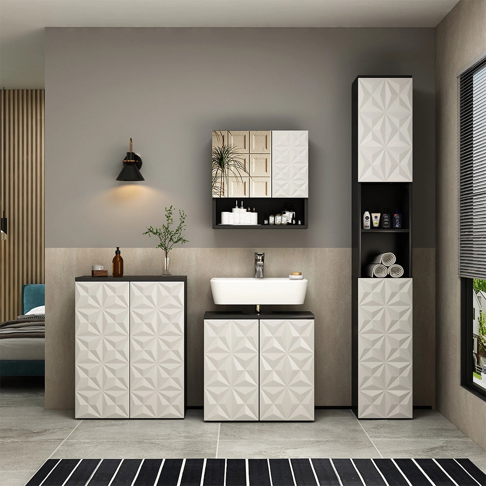 Mobiletto bagno Edge Nero 60 x 79.5 cm con 2 ante e 3 scomparti Vicco