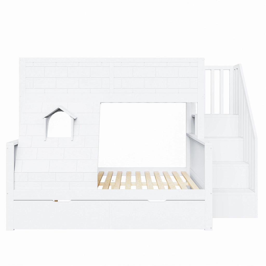 Letto a castello per bambini bianco 90 x 200 / 140 x 200 cm con scala e cassetti
