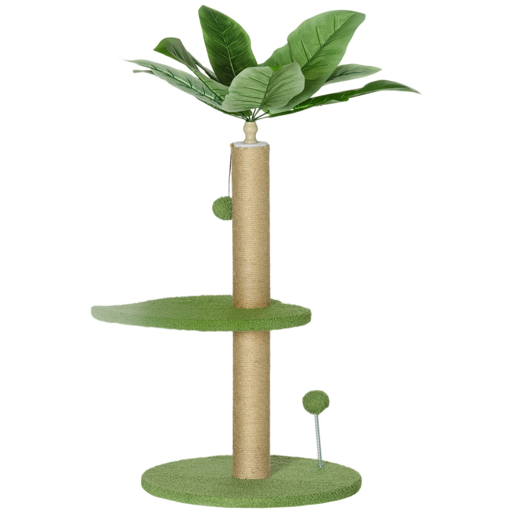 Albero per Gatti con Palo Tiragraffi, Piattaforme e Palline, in Peluche e Truciolato, ?40x83 cm, Verde