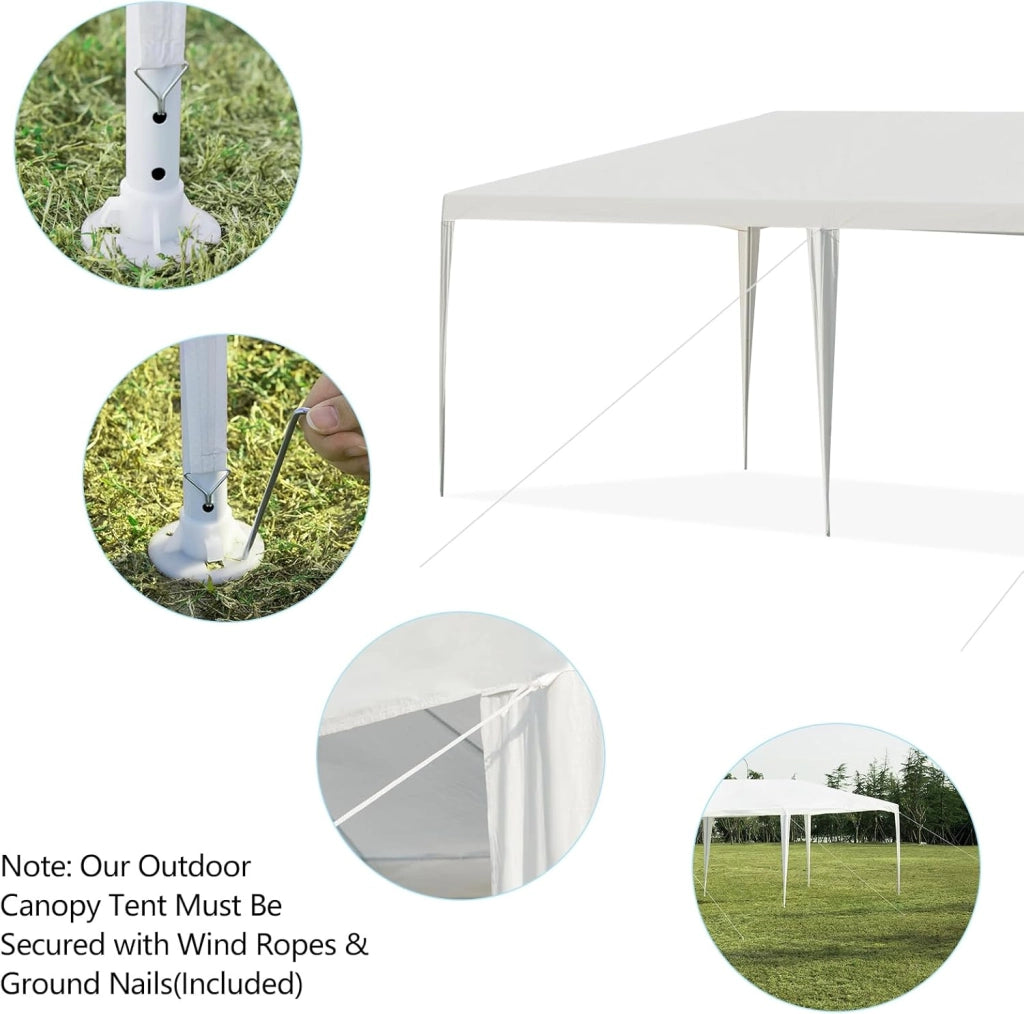 Tenda da Giardino Pieghevole, 3 x 9 m, Impermeabile, Portatile, con Tubi Metallici e Connessione Forte, Gazebo con Corde e Picchetti per Feste, Eventi, Campeggio, Bianco