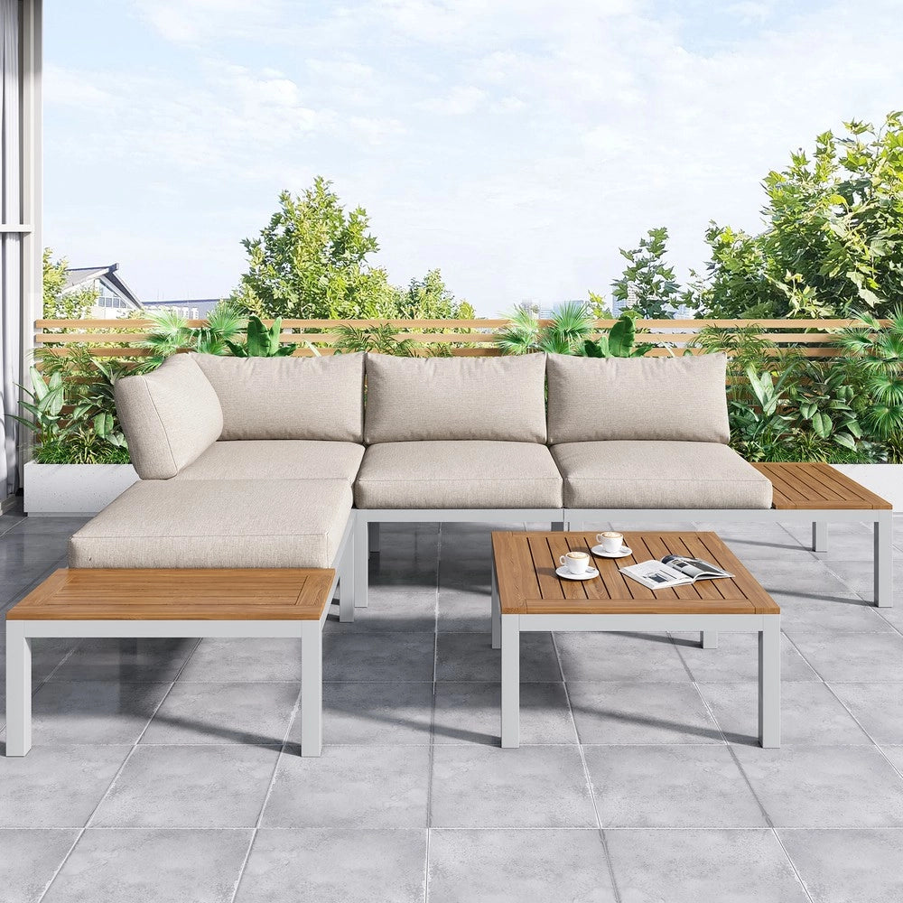 Set Salotto da Giardino con Divani e Tavolo ¨C Xylo ¨C Acciaio Zincato, Acacia, Beige