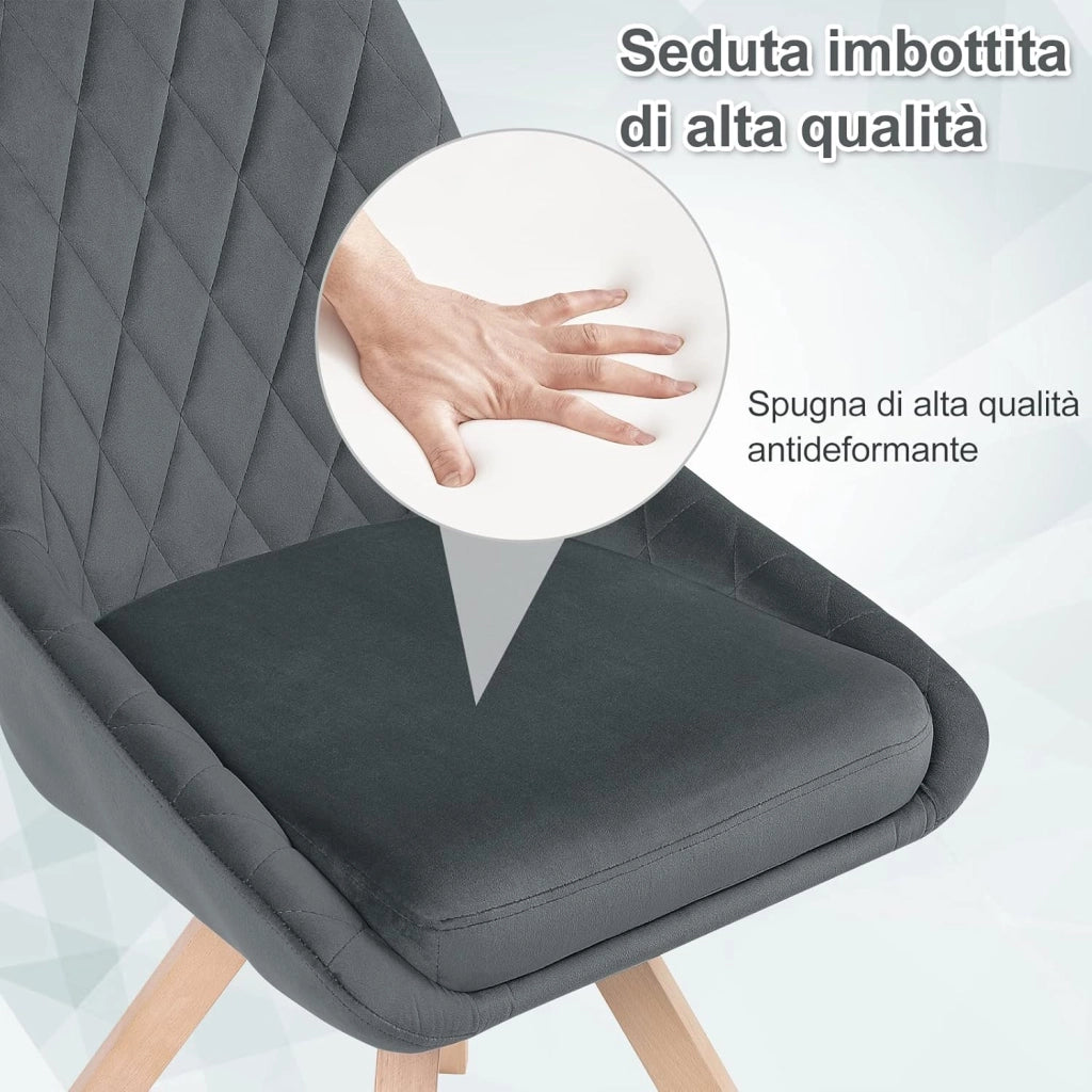 Sedia Girevole per Sala da Pranzo e Camera da Letto, Sedia da Cucina in Velluto Grigio Scuro, BH359dgr-1
