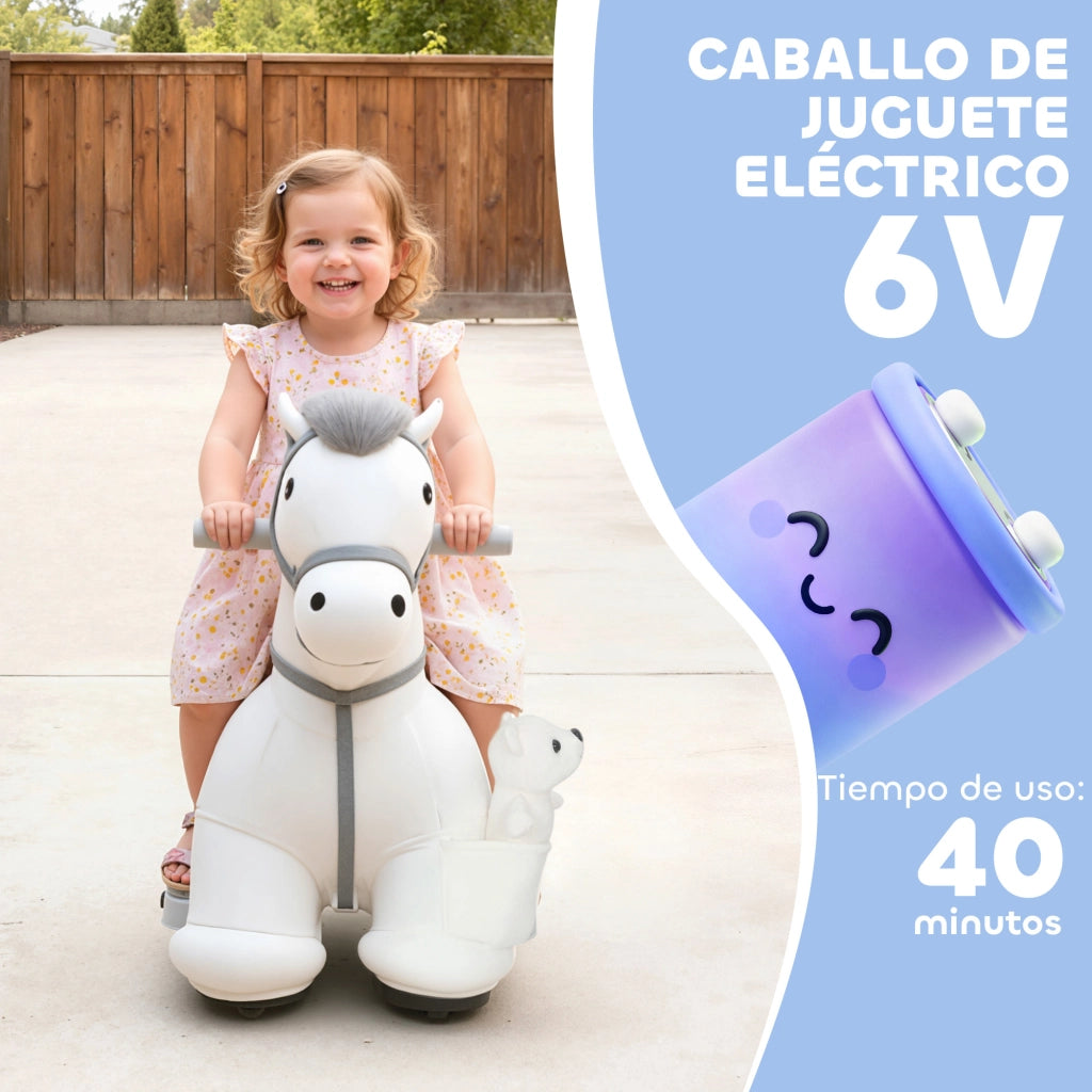 Cavallo a Dondolo Elettrico con Musica e Batteria 6V ¨C Zephmum ¨C Bianco