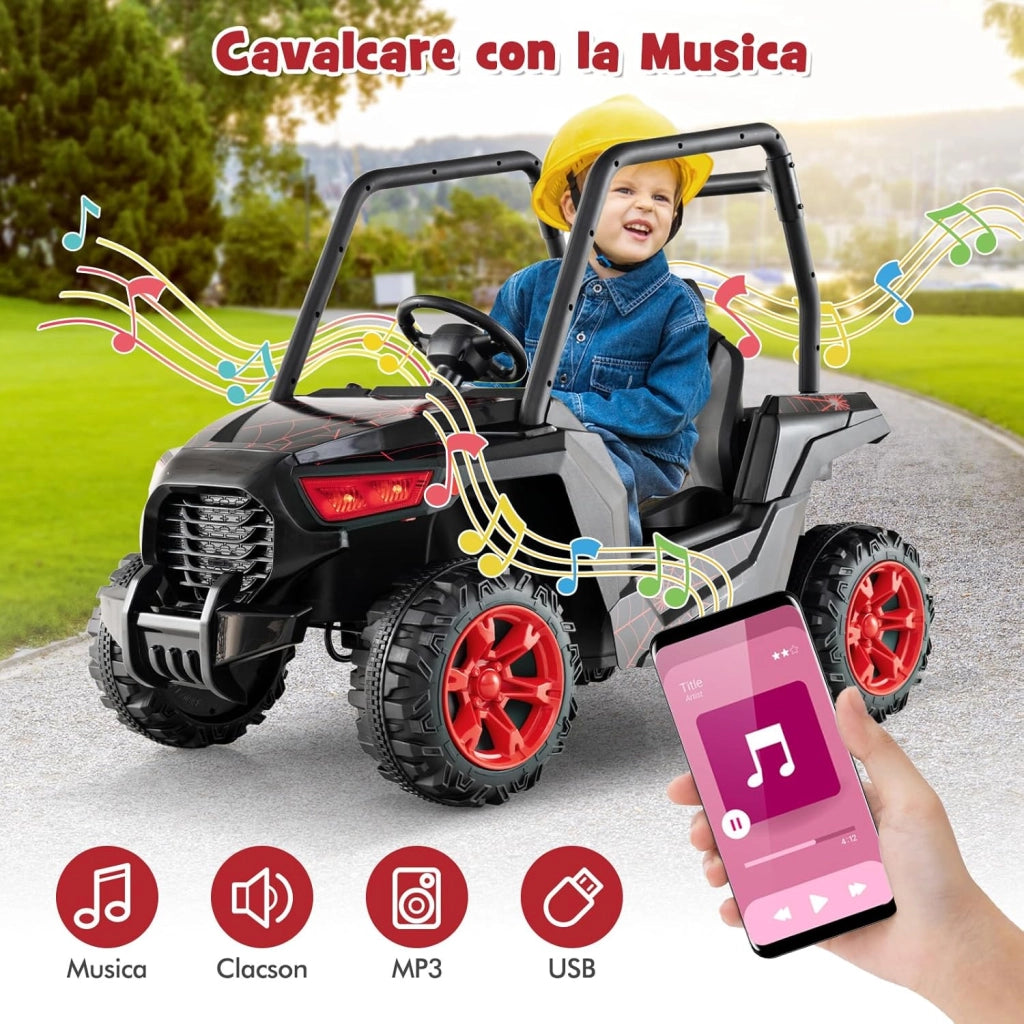 24V Macchina Elettrica per Bambini, UTV Elettrico con Telecomando Cintura di Sicurezza a 3 Punti, 3 Velocità 2,5-4,5 km/h, Partenza Lenta, Veicolo per Bambini di 3-8 Anni (Nero+rosso)