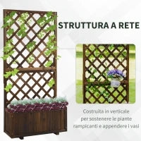 Fioriera da Esterno con Grigliato per Rampicanti e Vaso, in Legno di Abete, 72.5x31.5x149.5 cm