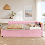 LETTO 90x200 cm in Bouclé Rosa con letto estraibile, USB e Tipo-C