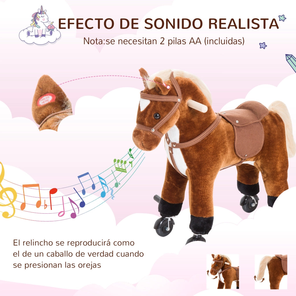 Cavallo a dondolo con ruote - Xylo - Legno, suoni, pedali, 55x23x60 cm, marrone