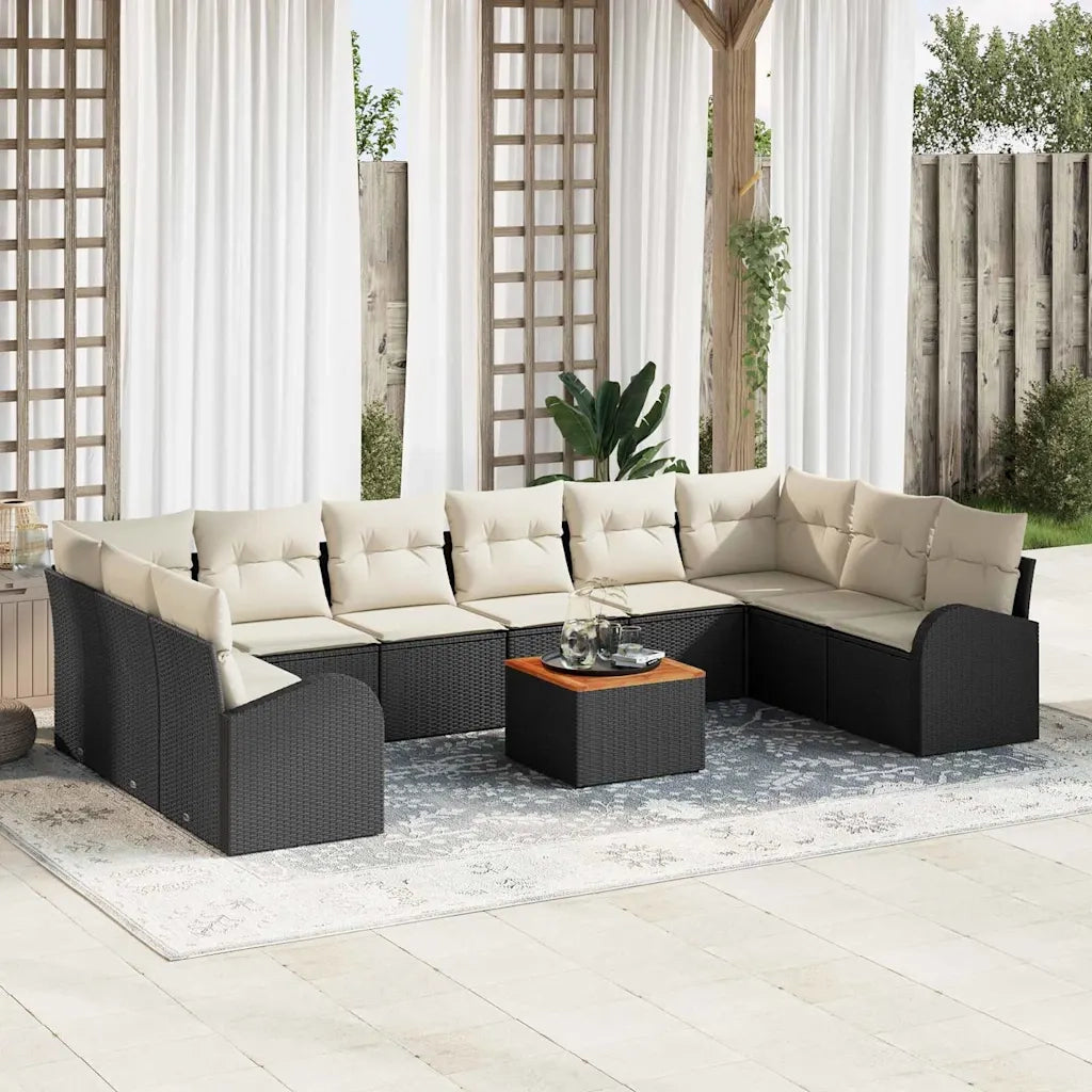 Set Divano da Giardino con cuscino 11 pcs Nero polyrattan