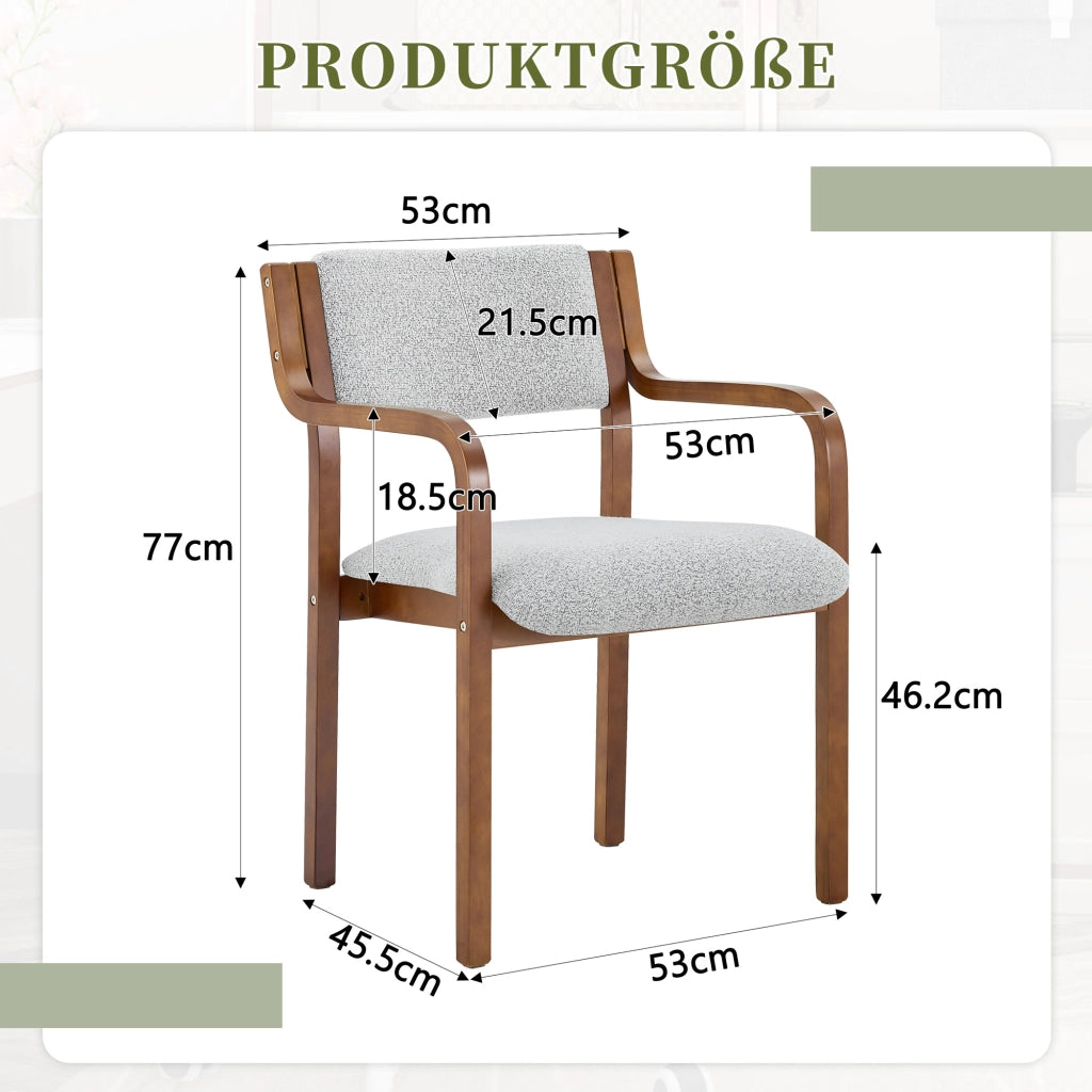 Sedia da Pranzo Set da 2 con Braccioli Design Scandinavo in Legno Curvato Grigio Noce