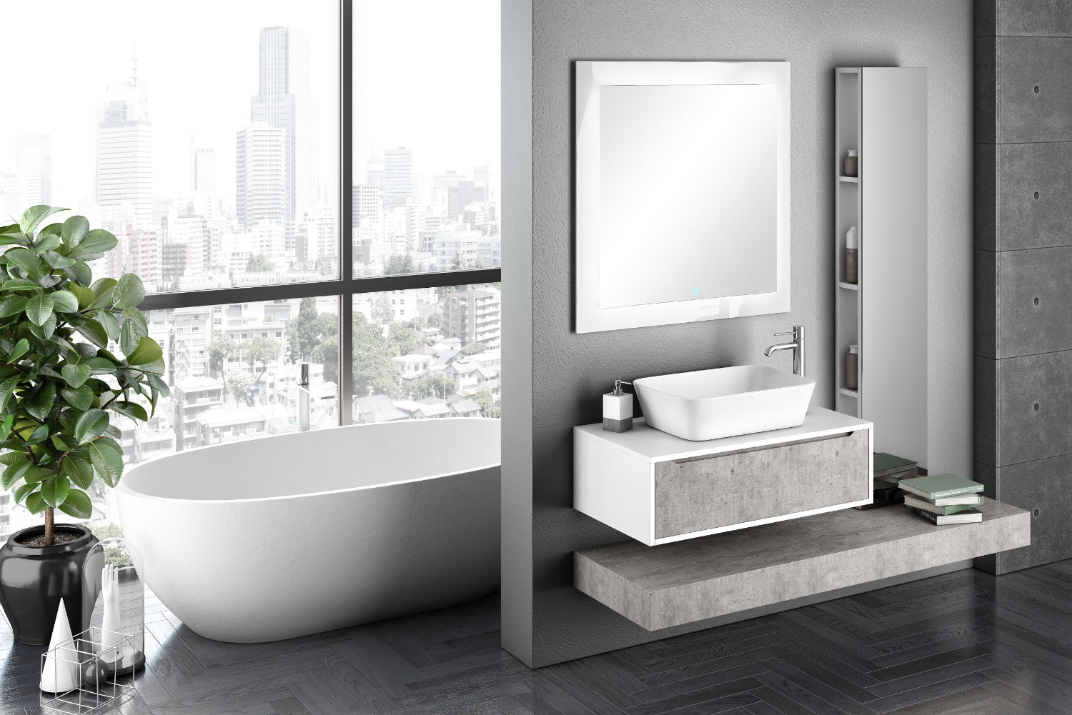 Mobile Bagno Sospeso 60 cm in Legno TFT Belsk Bianco e Cemento