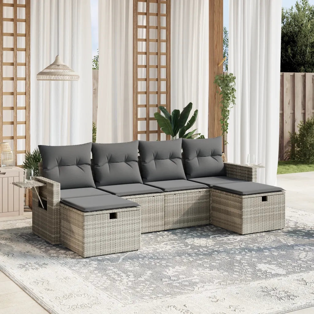 Set Divano da Giardino 6pz con Cuscini Grigio Chiaro Polyrattan