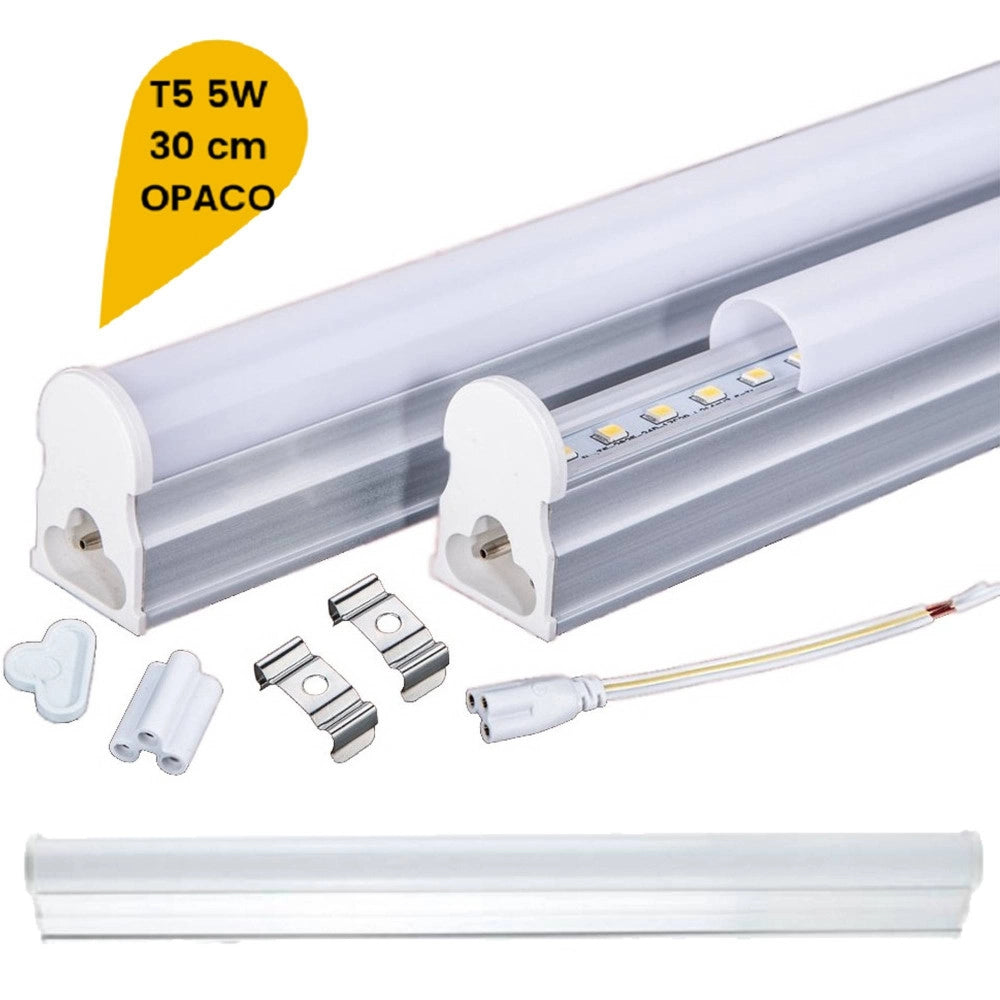 Trade Shop - Plafoniera Led Neon T5 Sotto Pensile Reglette Tubo Vetro Opaco 5 Watt 30cm T5-30 - -bianco Freddo      -