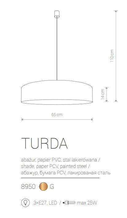 Lampadario a sospensione Nowodvorski TURDA oro Ø65 3xE27