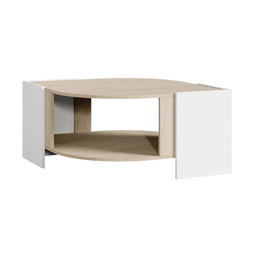 Tavolino Centrale da Salotto Klipsari con Piano Curvo 75 x 75 x 40 cm - Bianco / Color Avorio Travertino [en.casa]