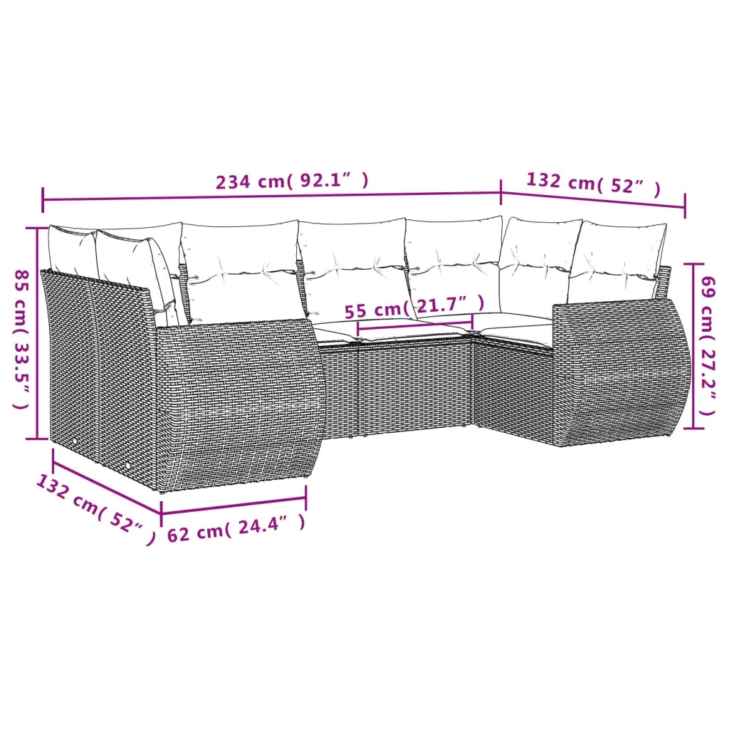 Set Divano da Giardino 6 pz con Cuscini Grigio in Polyrattan 3221779