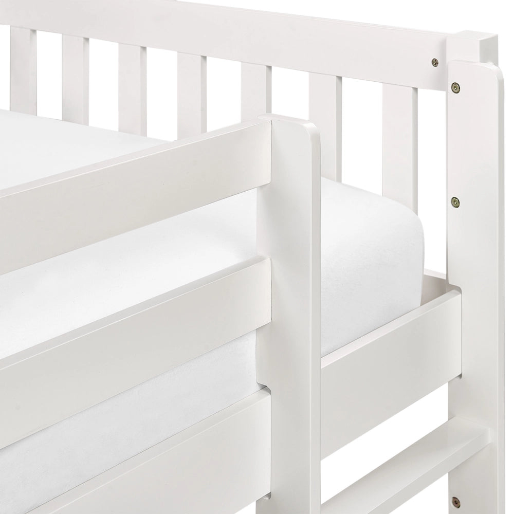 Letto singolo alto per bambini in legno di caucciù con rete a doghe in legno bianco 90 x 200 cm cameretta
