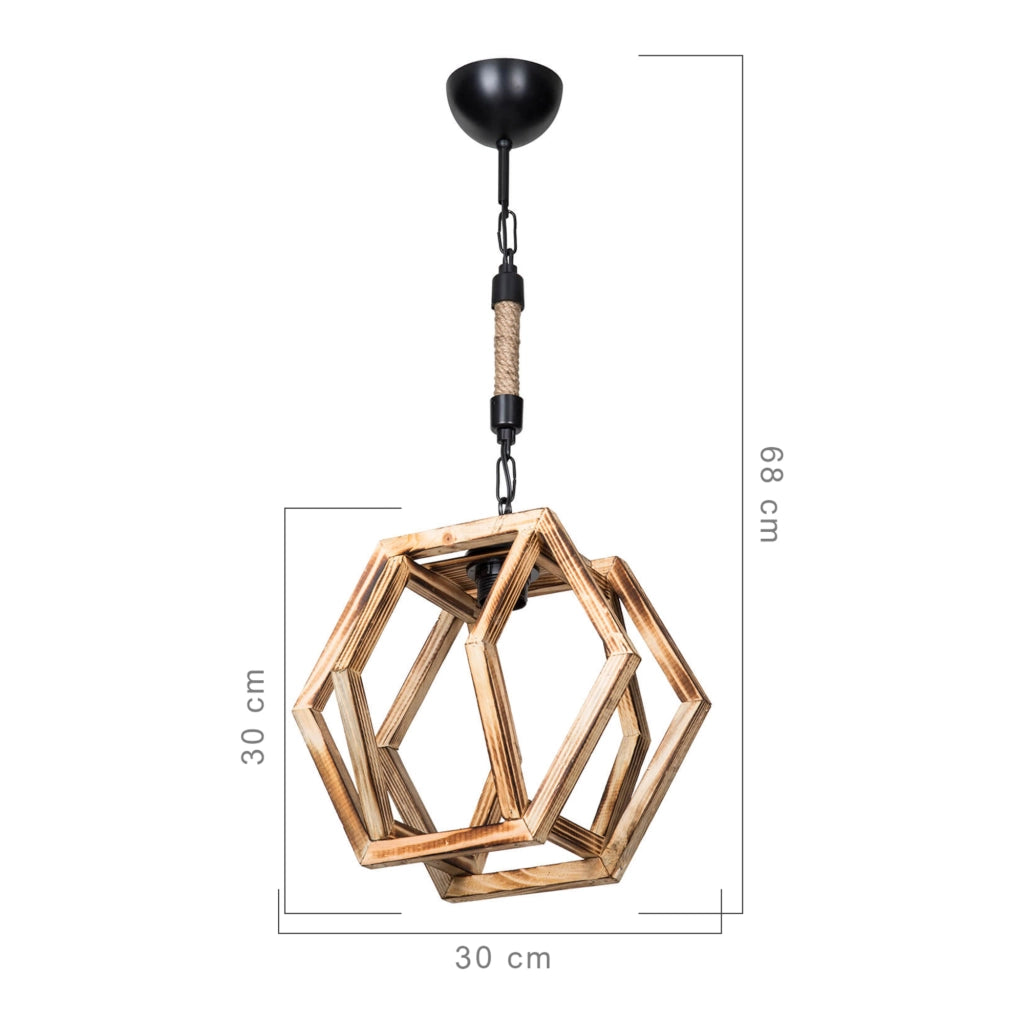 Lampada a Sospensione 'Cheltenham' con Paralume a Gabbia Poligonale in Legno - Naturale [lux.pro]