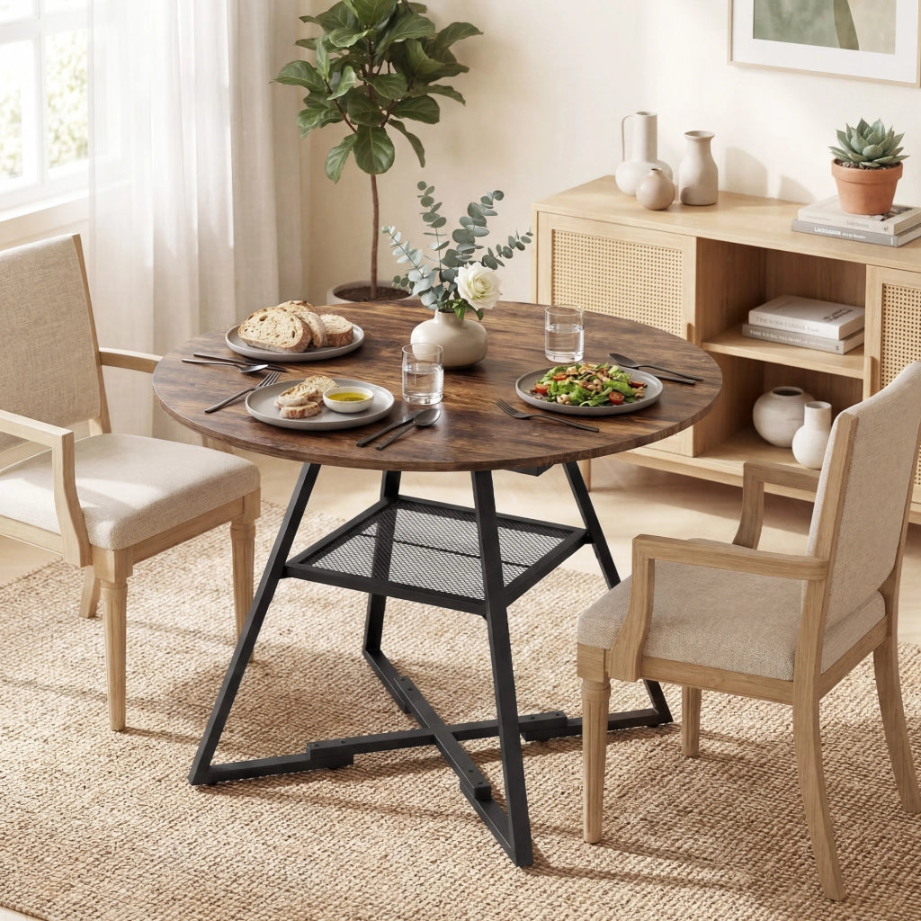 Tavolo da Pranzo Rotondo per 4 Persone ¨C zephmum ¨C Marrone ?100x76 cm